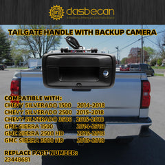 Tailgate Handle Backup 720P Rear View Camera Compatible with 2014-2018 Chevy Silverado 1500 2500 3500HD 2014-2018 GMC Sierra 1500 2500 3500HD Replace#23448681 IP67 Waterproof 155° Horizontal