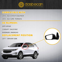 Driver Side Mirror Compatible With 2018-2023 Chevy Equinox GMC Terrain Left Rear View Mirror Black Texture Cover With Manual Folding/Heated/Power Glass Replace# GM1320560(5pins)