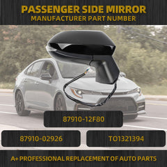 Passenger Side Mirror Black Compatible with 2020-2025 Toyota Corolla Heated Manual Fold Power Adjustment W/Blind Spot Detection Turn Signal Right Door Mirror Assembly 7PINS # 87910-02920