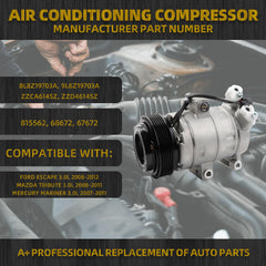Air Conditioner AC Compressor Compatible with Ford Escape 3L 2008-2012/ Mazda Tribute 3.0L 2008-2011/ Mercury Mariner 3.0L 2007-2011 Replaces#