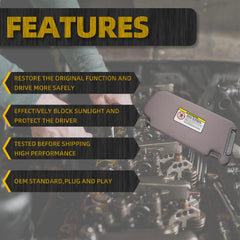 Gray Left Driver Side Sun Visor with Vanity Mirror Compatible with Hyundai Elantra 2007 2008 2009 2010 Replaces# 852012H0208M 85201-2H110-8M 85202-2H110-8M 85201-2H110-4W 85202-2H110-4W