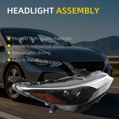 Right Halogen Headlight Assembly Compatible With Nissan Sentra For 2024-2025 Nissan Sentra S SV Models Halogen Headlamp Black Housing Replace# NI2503302 26010-6LY0A 260106LY0A
