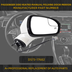 Right Passenger Side Mirror Assembly Compatible with Ford Fusion 2013-2015 Power | Heated | Turn Signal | Manual Folding | DS7Z17682BA | White | 7Pins