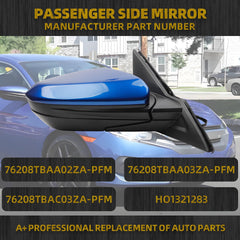 Right Passenger Side Mirror Compatible with Honda Civic 2016-2021 Power Glass Non-Heated Manual Folding Replaces HO1321283 Blue 3Pins (For US Built Models)