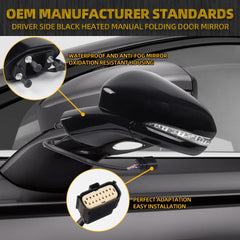 Left Driver Side Mirror Assembly Compatible with Ford Fusion 2016-2020 Power | Heated | Turn Signal | Puddle light | Manual Folding | FS73-17683 | Black| 7Pins
