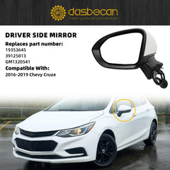Left Driver Side Mirror-Compatible with Chevy Cruze 2016-2019 Power adjustment Manual fold Non-Heated Side View Mirror Assembly Replace GM1320541 3pins White