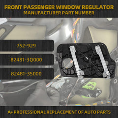 Front Right Passenger Side Power Window Regulator with Panel Compatible with Hyundai Sonata 2011 2012 2013 2014 Sedan Replaces 752-929 82481-3Q000 Without Motor