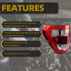 Left Driver Side Tail Light Compatible with 2021 2022 2023 Ford F150 King Ranch | Lariat | Limited | Platinum With Blind spot module install location Rear Taillight LED Type