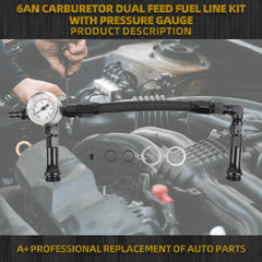6AN Dual Feed Carb Braided Nylon Fuel Line Double Pump With Pressure Gauge For 4150 Based Carburetor Black