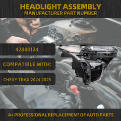 LED Headlight Compatible With Chevy Trax 2024 2025 W/LED High-Low Beam Black Housing Right Passenger side Headlights Assembly Replaces# 42880124