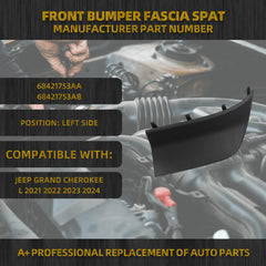 Left Front Bumper Fascia Spat Compatible with Jeep Grand Cherokee 2021 2022 2023 2024 OEM Replace 68421753AA 68421753AB LH