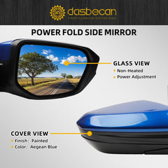 Right Passenger Side Mirror Compatible with Honda Civic 2016-2021 Power Glass Non-Heated Manual Folding Replaces HO1321283 Blue 3Pins (For US Built Models)