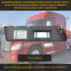 Right Passenger Side Luxury Sport Truck Sunvisor Shade Assembly with Vanity Mirror Compatible with Freightliner Cascadia 2007-2017 (After June 2007) Replace# 924-8006