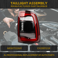 Tail Light Assembly LED Compatible With Dodge Ram 2500 3500 2019-2023 Rear Lamp Right Passenger Side 68361722AH (Black Cover)