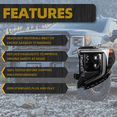 85604121 Driver Side LED Headlights Assembly w/bulbs Compatible With 2022 2023 2024 GMC Sierra 1500 LED Headlamp Turn Signal