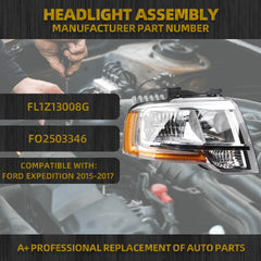 Halogen Headlamp Compatible With Ford Expedition 2015-2017 Right Passenger Side Headlight Assembly Replaces# FL1Z13008G FO2503346