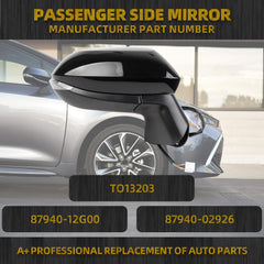 Passenger Side Mirror Black Compatible with 2020-2025 Toyota Corolla SE& SE Nightshade Heated Manual Fold Power Adjustment w/Turn Signal Right Door RearView Mirror Assembly 6PINS #87910-12F80