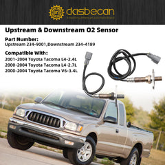Upstream and Downstream Oxygen O2 Sensor Compatible with Toyota Tacoma 2000-2004 2.4L 2.7L 3.4L Replaces 234-9001 234-4189 2PCS