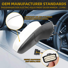 Right Passenger Side Mirror Compatible with Ford Fusion 2016-2022 Rear view Mirror | Electric Adjustment | White | Replace# FS7Z-17682-B,3Pins