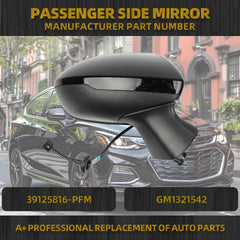 Right Passenger Side Mirror Compatible with Chevrolet Chevy Cruze 2016 2017 2018 2019 Power Glass Heated Rearview Door Mirror Assembly Replaces GM1321542 Black 5Pins