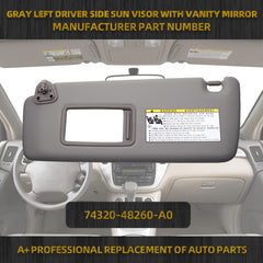 Gray Left Driver Side Sun Visor Sun Shade Replacement with Vanity Mirror Compatible with Toyota Highlander 2004 2005 2006 2007 Replaces# 74320-48260-A0