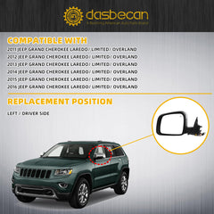 Driver Side Mirror Assembly Compatible with 2011-2018 Grand Cherokee Chrome Left Door Mirror w/Power Heated/Signal Light/Memory/Manual folding Replace#68257941AB (11pins)