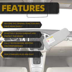 Gray Right Passenger Side Sun Visor Replacement with Vanity Light |Makeup Mirror| Compatible with 2014 2015 2016 2017 2018 2019 Mazda3 2014 2015 2016 2017 2018 Mazda6