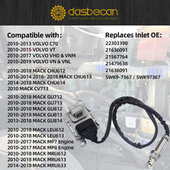 22303390 Inlet Nox Sensor for Mack MP8 Volvo Truck D11 D13 D16 Nitrogen Oxide Sensor Replaces# 21479638 21567764