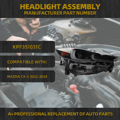Full LED Headlight W/O AFS Compatible With Mazda CX-5 2022 2023 2024 W/DRL Front Right Passenge Side Headlamp Assembly Replaces# KPF151040