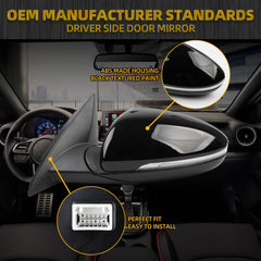Driver Side Mirror Compatible With 2019-2024 KIA Forte With Power Glass/Heated/Turn Signal/Blind Spot/Manual Folding Black Left Door Mirror 87610M7090 KI1320225 (8Pins)