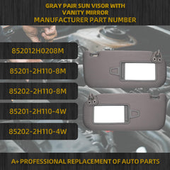 Left Driver & Right Passenger Side Sun Visor Sun Shade with Vanity Mirror Compatible with Hyundai Elantra 2007 2008 2009 2010 Replace# 852012H0208M (Gray)
