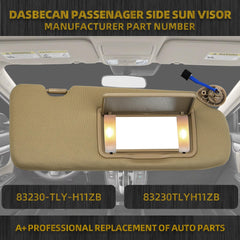 Right Passenger Side Sun Visor Compatible with Honda CRV CR-V 2017-2022 Replace# 83230-TLY-H11ZB 83280-TLA-A62 | Makeup Mirror | Vanity Light | Beige