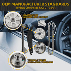 Timing Chain Kit with CVVT Camshaft Gear Sprockets Compatible with 2017-2021 Hyundai Elantra Kona Veloster 2017-2022 Kia Forte Forte5 2.0L Replace 24350-2E700 24321-2E010