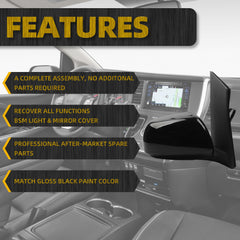 Passenger Side Mirror Compatible With 2013-2017 Toyota Sienna with Manual Folding Blind Spot Detection Power Heated Glass Gloss Black Cover Replace#TO1321301 8791008113(6pins)