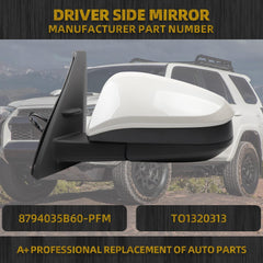 Left Side Mirror White Compatible with 2014-2023 Toyota 4Runner Heated Power Adjustment Driver Door Mirror Rear View Assembly 5PINS# 8794035B60-PFM TO1320313