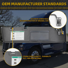 Right Passenger Side Truck Sunvisor Shade with Vanity Mirror Compatible with Freightliner Cascadia 2007-2017 (After June 2007) Replace# 924-8006