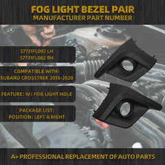 Fog Light Cover Bezel Pair Compatible with Subaru Crosstrek 2018 2019 2020 Left & Right Lamp Panel Trim W/Fog Light Hole Replace 57731FL092 LH 57731FL082 RH