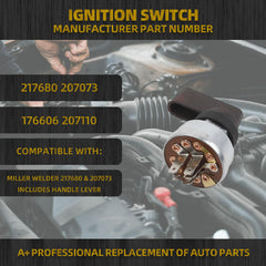 Ignition Switch 4 Position 5 Terminal with Handle Lever Compatible with Miller Welder 217680 & 207073 217680 207073 176606 207110