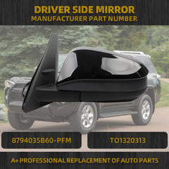 Left Driver Side Mirror Black Compatible with 2014-2023 Toyota 4Runner Heated Manual Fold Power Adjustment Door Mirror Rear View Assembly 5PINS # 8794035B60-PFM, TO1320313