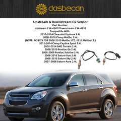234-4242 & 234-4251 Oxygen O2 Sensor Upstream & Downstream 2 Pcs Compatible with 2.4L Chevrolet Equinox,Chevy Malibu,Chevy Captiva Sport,GMC Terrain, Pontiac G6,Solstice,Saturn Vue,Sky,Aura