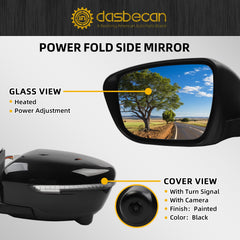 Driver Left Side Mirror with Camera Compatible with 2014-2019 Nissan Rogue Heated Turn Signal Power HD Glass Black Painted Manual Folding # NI1320254 96374-4BA0A 96374-4BA0A7 13Pins
