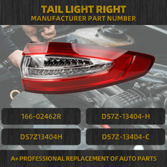 Right Passenger Side Tail Light Compatible with 2013-2016 Ford Fusion S SE Outer Rear Light Replace# DS7Z-13404-H (4 pins)