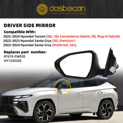 Dasbecan side mirror Fit With 2022-2024 Hyundai Tucson SEL