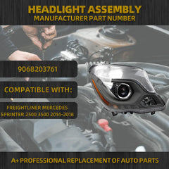 HID Headlights Compatible With Freightliner Mercedes Sprinter 2500 3500 2014-2018 Xenon Projector Headlamp Assembly Right Passenger Side Replaces# 9068203761