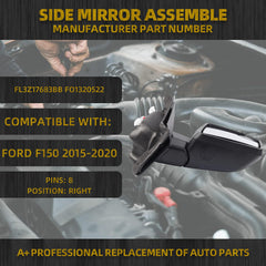 8 Pins Right Side Mirror Assemble Compatible with Ford F150 2015 2016 2017 2018 Side View Mirror with Temperature Sensor Power Adjustable Heated Glass and Turn Signal