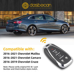 Key Fob Replacement Compatible with Chevy Malibu Camaro 2016-2021 Cruze 2016-2019 Smart Proximity Keyless Entry Remote Replaces HYQ4EA 13529662 433MHz ID46 Chip 5 Buttons