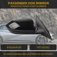Right Passenger Side Door Mirror Compatible with 2021-2024 Hyundai Elantra Non-Heated Power Glass Manual Folding Black Painted Replace# 87620AA120 HY1321282 3Pins