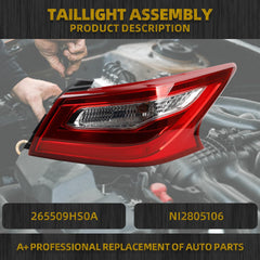 Tail Light Assembly Compatible with 2016 2017 2018 Nissan Altima Rear lamp Right Passenger Side 265509HS0A NI2805106