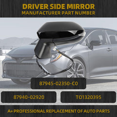 Driver Side Mirror-Compatible with 2020-2025 Toyota Corolla Sedan-Heated Power Adjustment Glass W/Blind Spot Detection Turn Signal-Left Door Rearview Mirror Assembly #87940-02920 7PINS Black