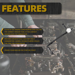 6AN Dual Feed Carb Braided Nylon Fuel Line Double Pump With Pressure Gauge For 4150 Based Carburetor Black